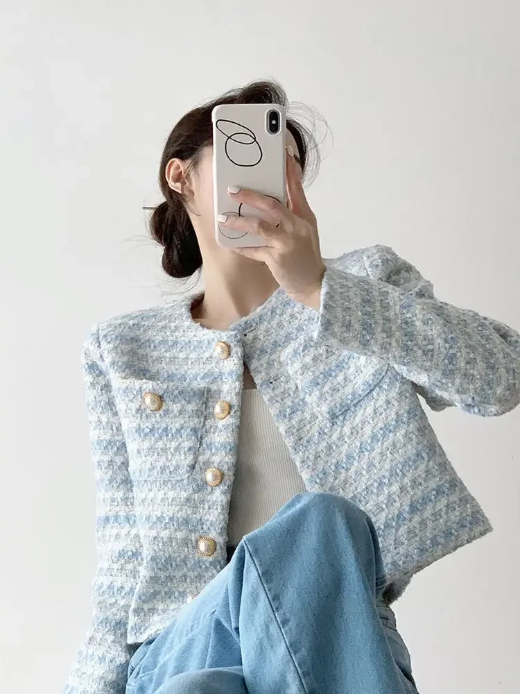 Winter Women Elegant Tweed Cardigan Short Coat