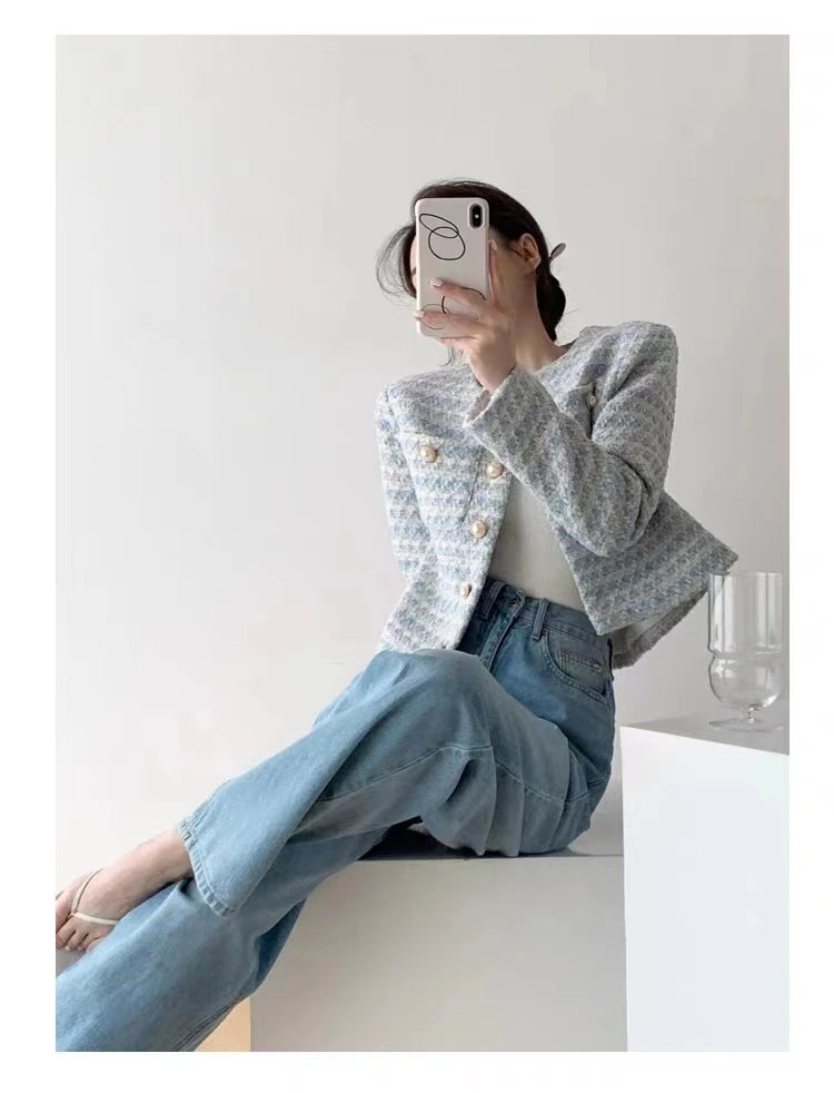 Winter Women Elegant Tweed Cardigan Short Coat
