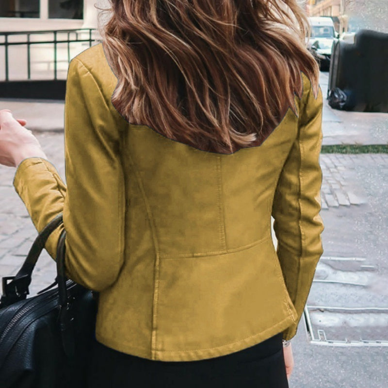 Women Classic Moto Biker PU Leather Jacket