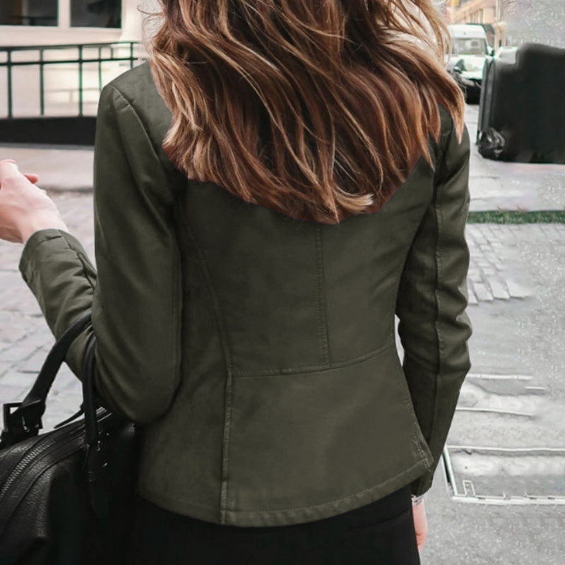 Women Classic Moto Biker PU Leather Jacket