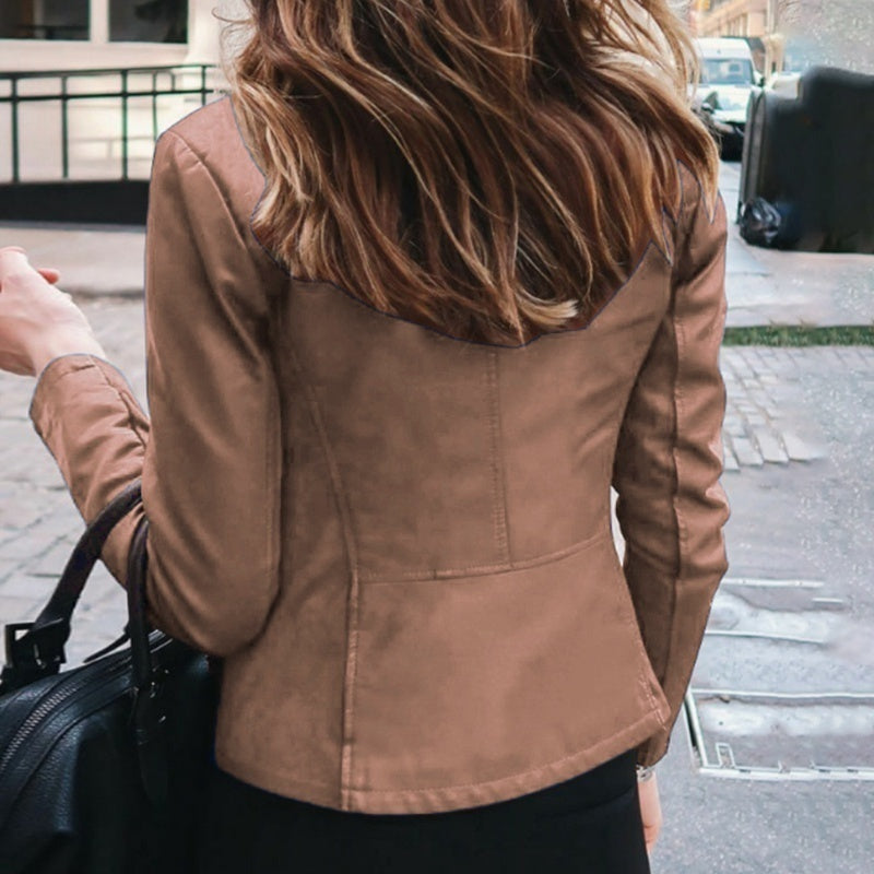 Women Classic Moto Biker PU Leather Jacket