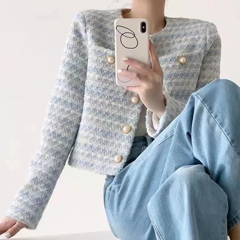 Winter Women Elegant Tweed Cardigan Short Coat