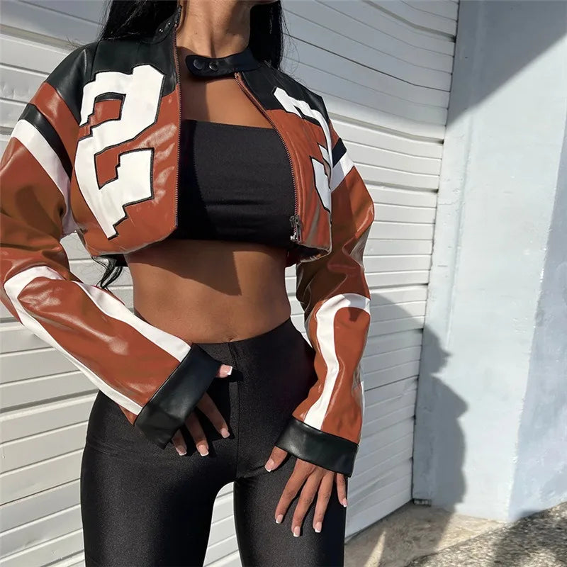 Women Crop Coat Leather Jacket