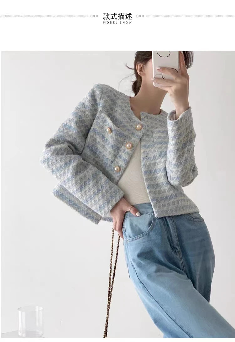 Winter Women Elegant Tweed Cardigan Short Coat