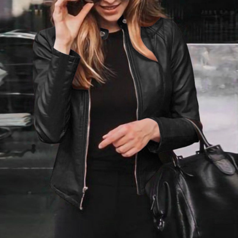 Women Classic Moto Biker PU Leather Jacket