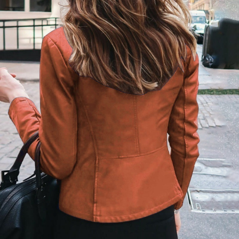 Women Classic Moto Biker PU Leather Jacket