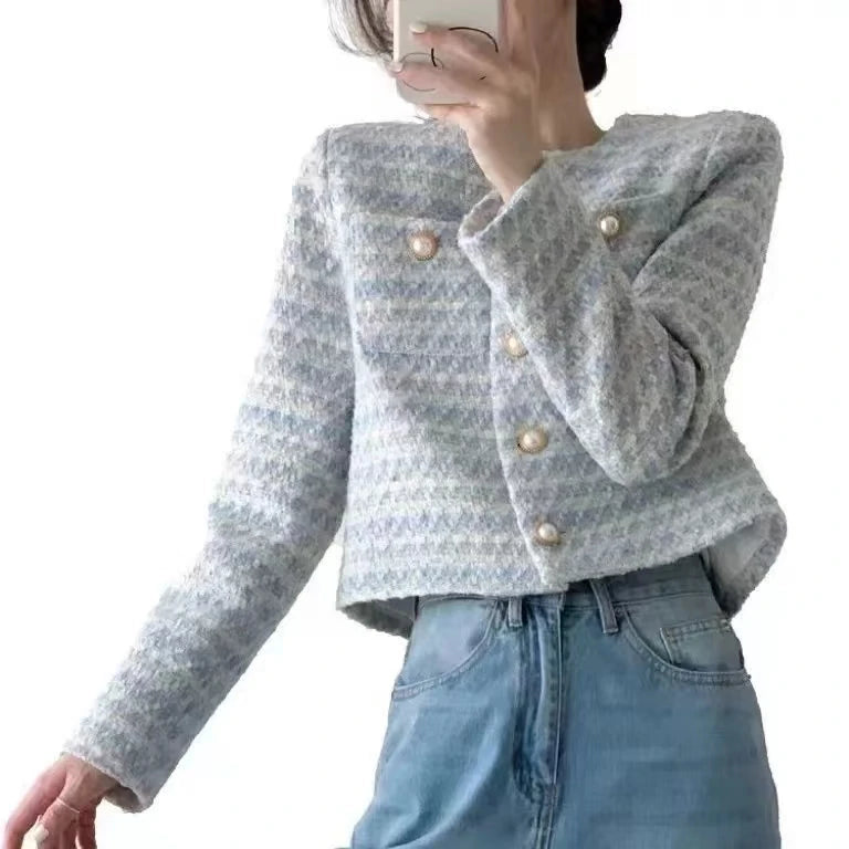 Winter Women Elegant Tweed Cardigan Short Coat
