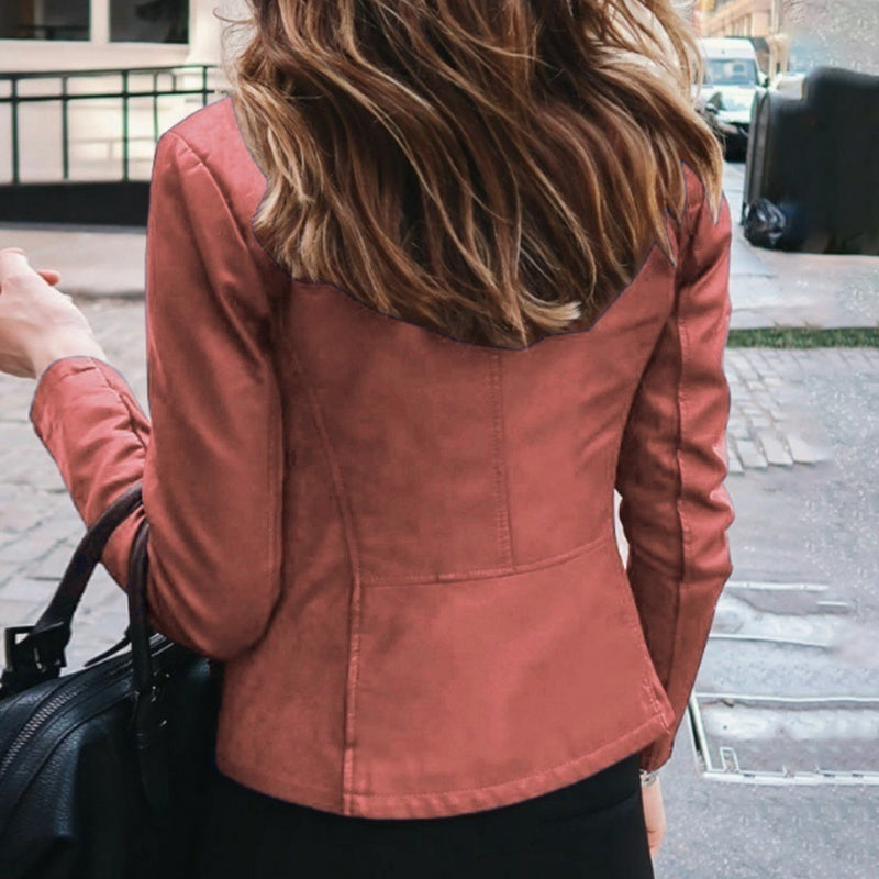Women Classic Moto Biker PU Leather Jacket