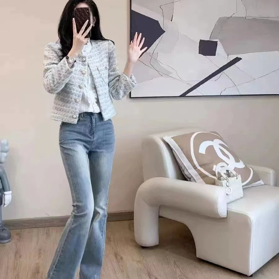 Winter Women Elegant Tweed Cardigan Short Coat