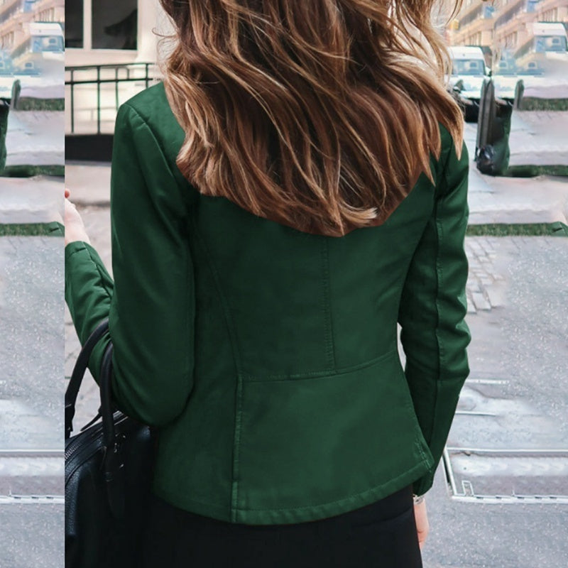Women Classic Moto Biker PU Leather Jacket
