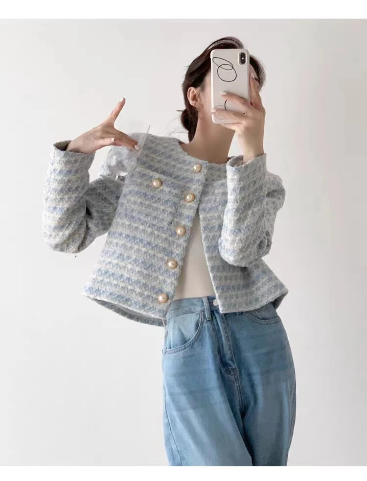 Winter Women Elegant Tweed Cardigan Short Coat