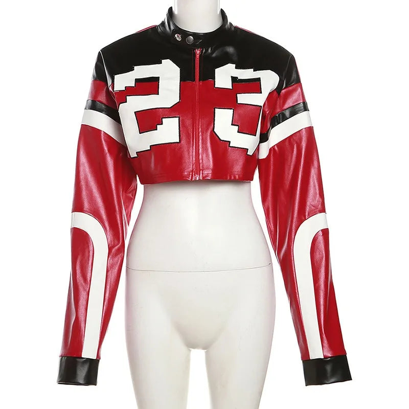 Women Crop Coat Leather Jacket