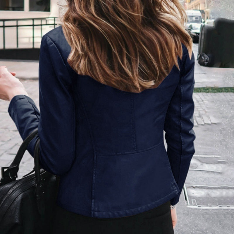 Women Classic Moto Biker PU Leather Jacket