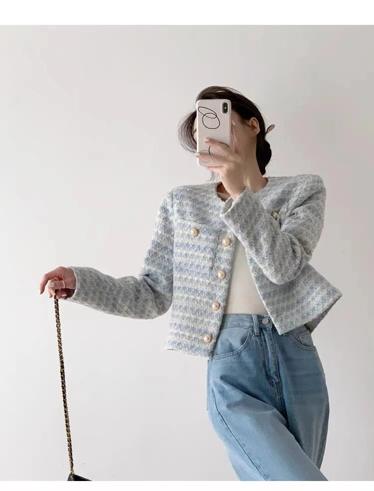Winter Women Elegant Tweed Cardigan Short Coat