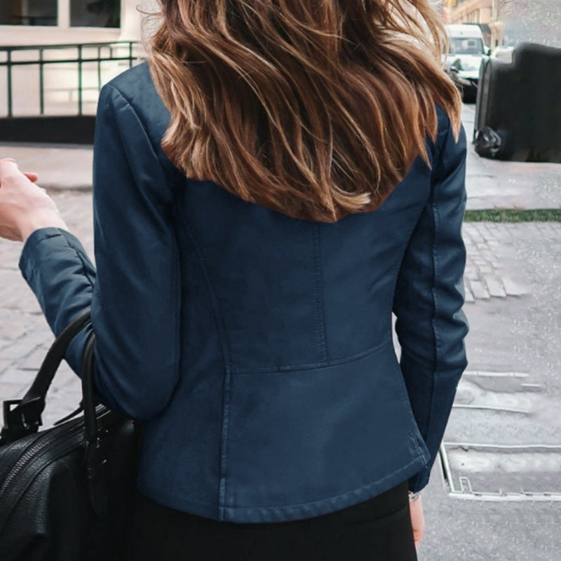 Women Classic Moto Biker PU Leather Jacket