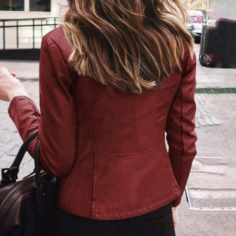 Women Classic Moto Biker PU Leather Jacket