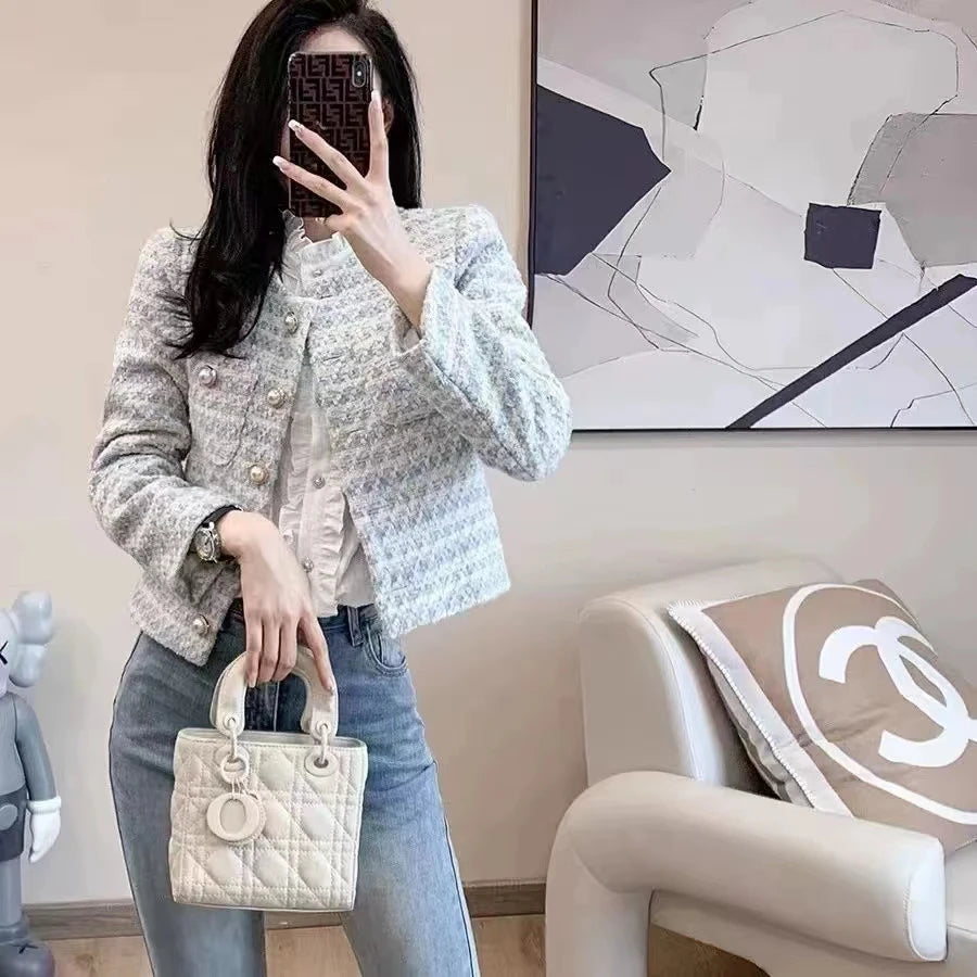 Winter Women Elegant Tweed Cardigan Short Coat