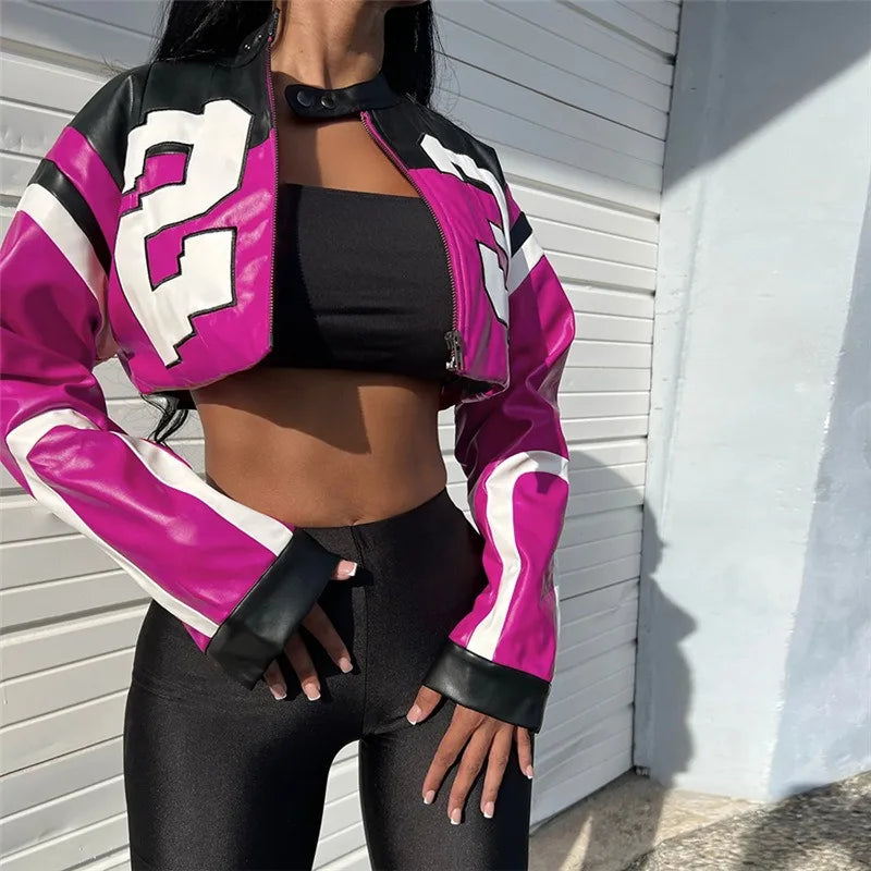 Women Crop Coat Leather Jacket