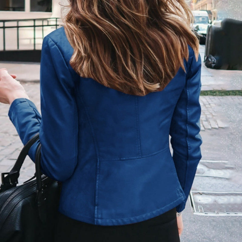 Women Classic Moto Biker PU Leather Jacket