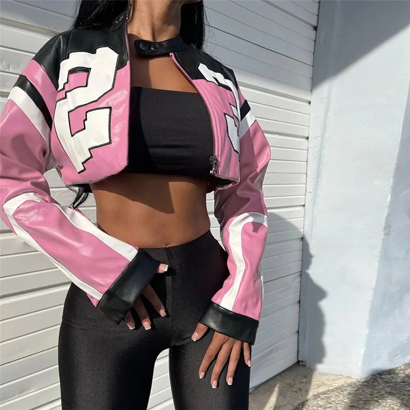 Women Crop Coat Leather Jacket