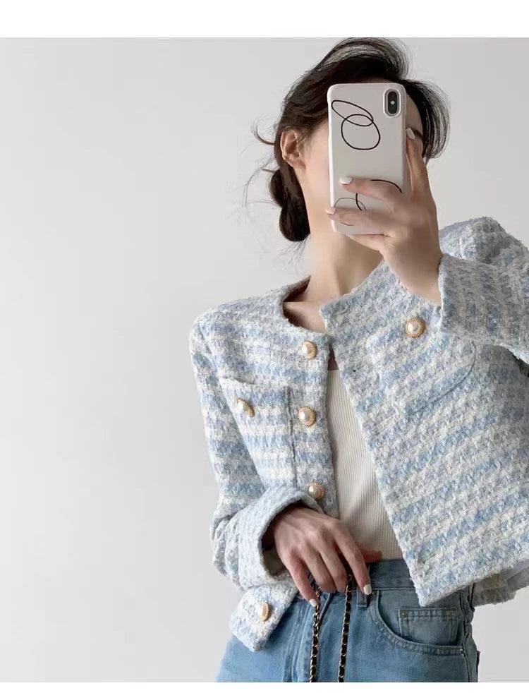 Winter Women Elegant Tweed Cardigan Short Coat