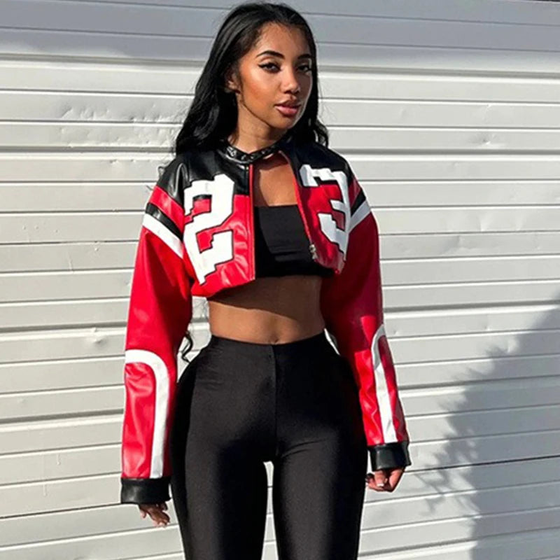Women Crop Coat Leather Jacket