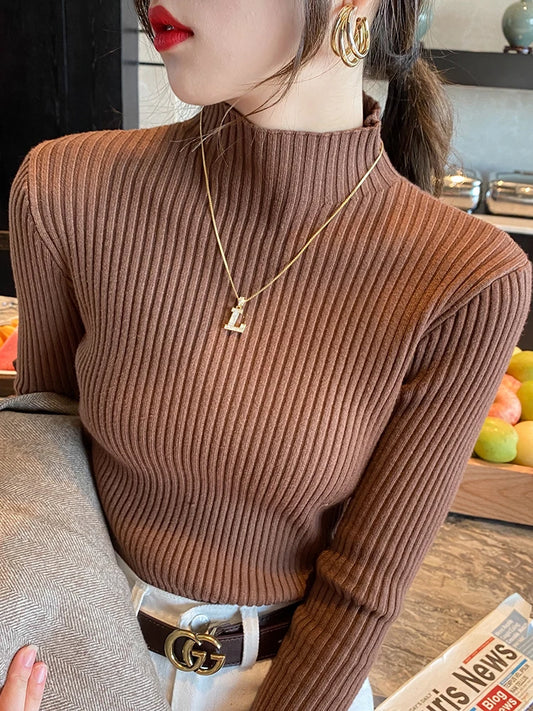 Elegant Solid Basic Knitted Tops Women  Sweater