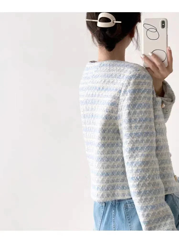 Winter Women Elegant  Tweed Cardigan Short Coat