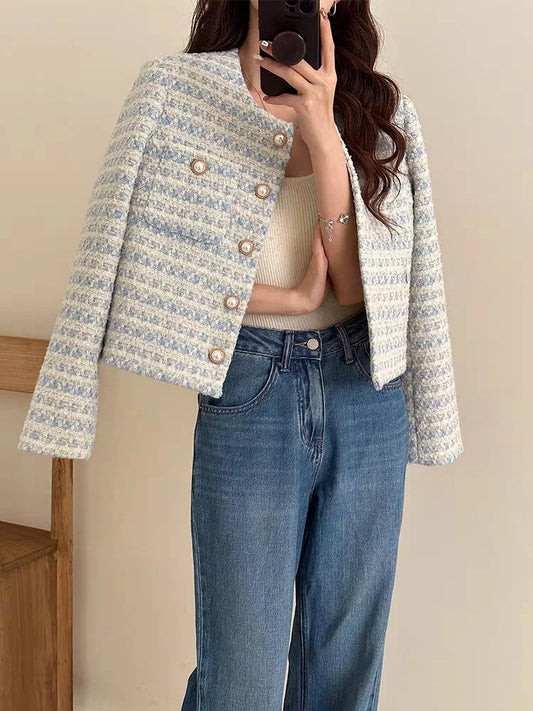 Winter Women Elegant  Tweed Cardigan Short Coat