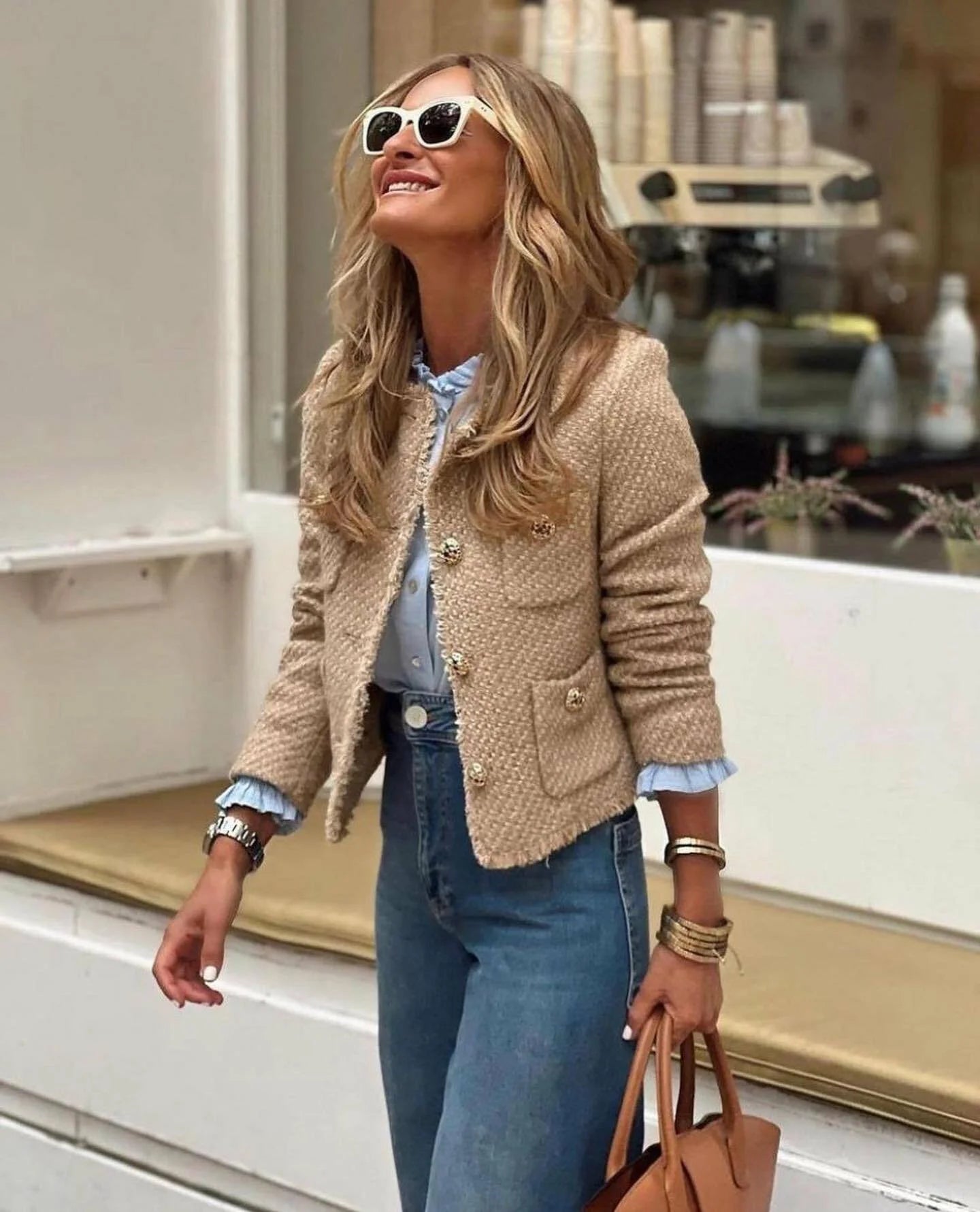 Chic Female Tweed Basic Jacket Coat