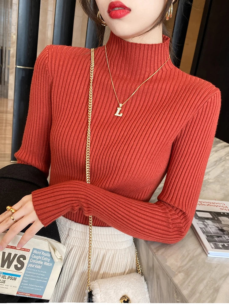 Elegant Solid Basic Knitted Tops Women  Sweater