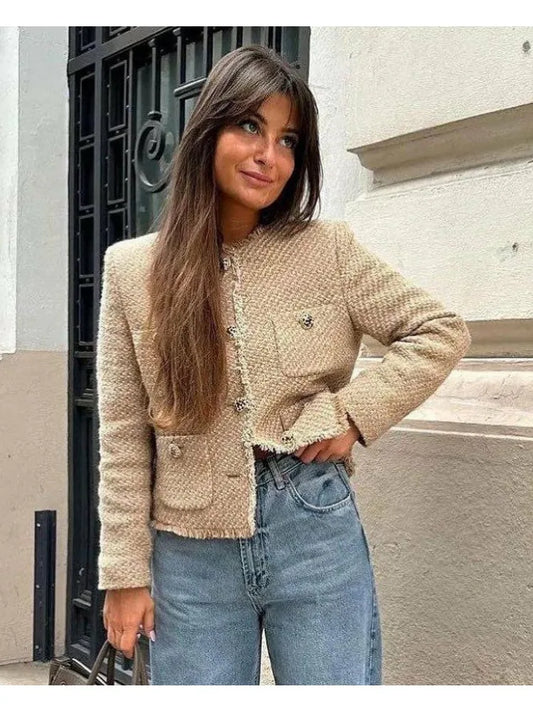 Chic Female Tweed Basic Jacket Coat