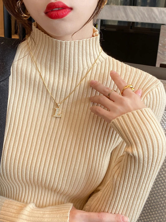 Elegant Solid Basic Knitted Tops Women  Sweater
