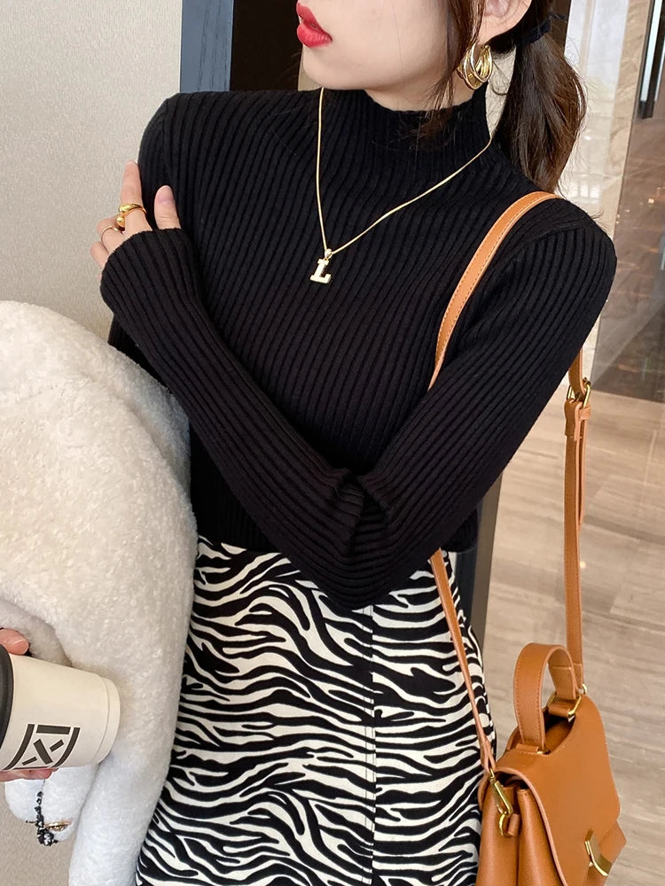 Elegant Solid Basic Knitted Tops Women  Sweater