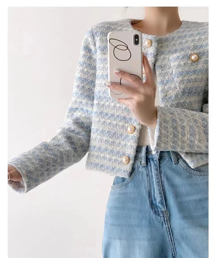 Winter Women Elegant  Tweed Cardigan Short Coat