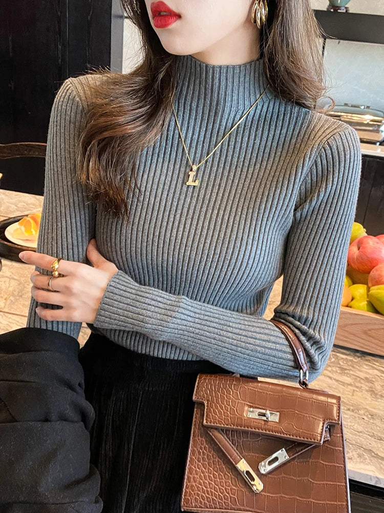 Elegant Solid Basic Knitted Tops Women  Sweater