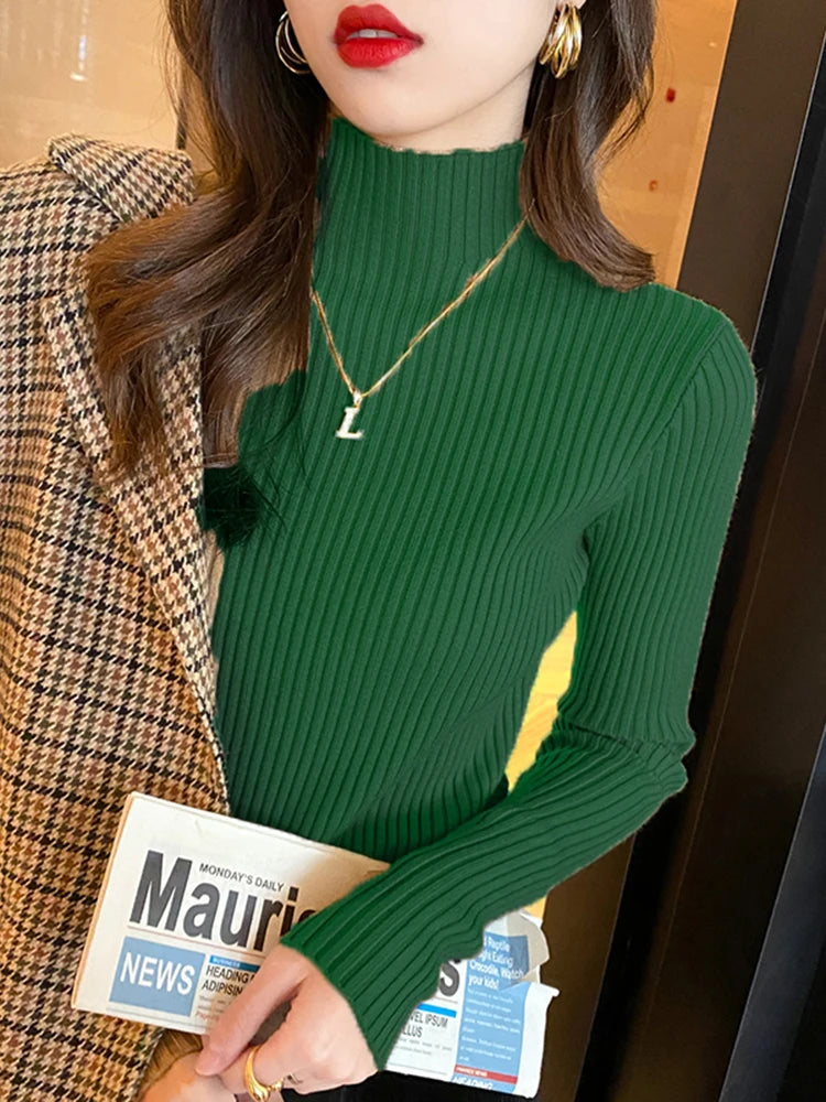Elegant Solid Basic Knitted Tops Women  Sweater