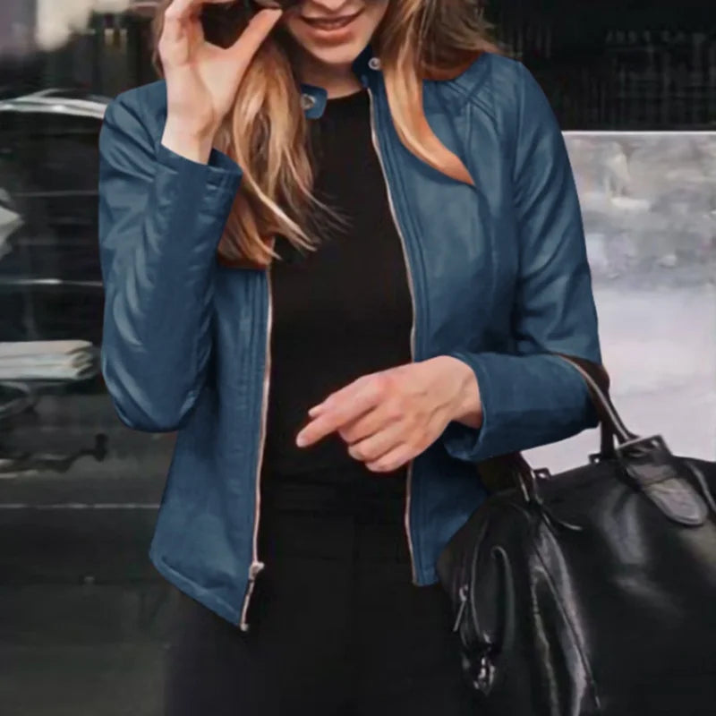 Women Classic Moto Biker PU Leather Jacket