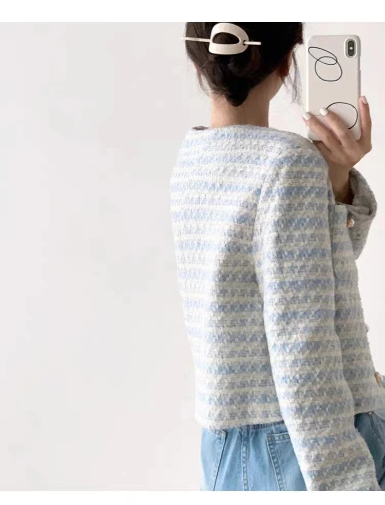 Winter Women Elegant  Tweed Cardigan Short Coat