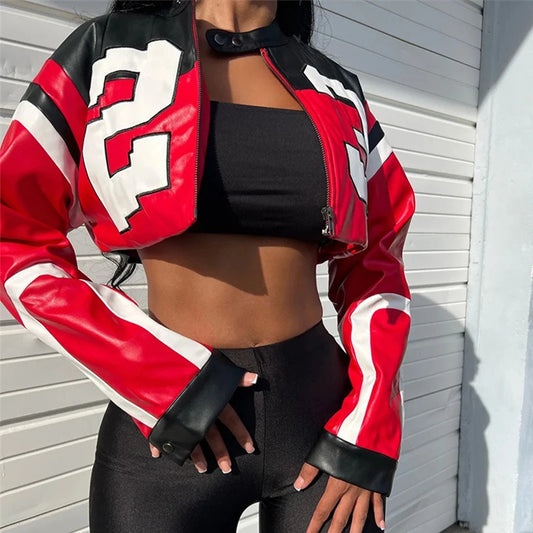 Women Crop Coat Leather Jacket