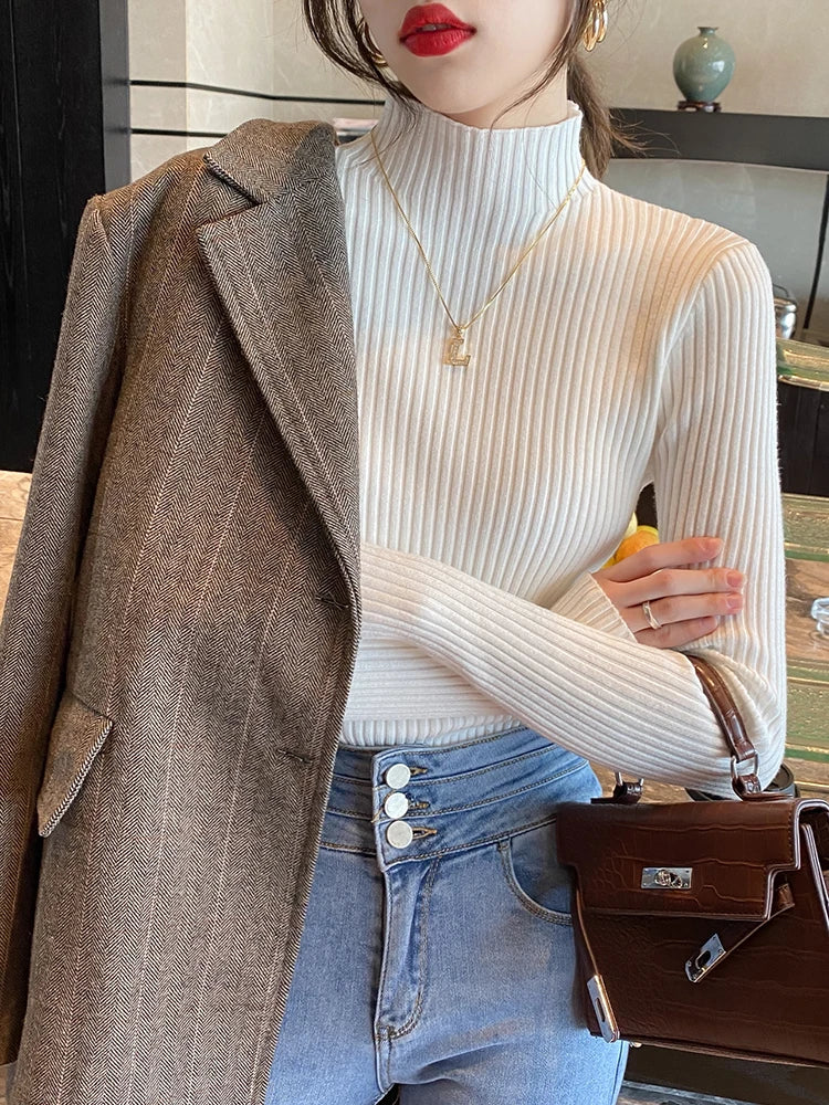 Elegant Solid Basic Knitted Tops Women  Sweater