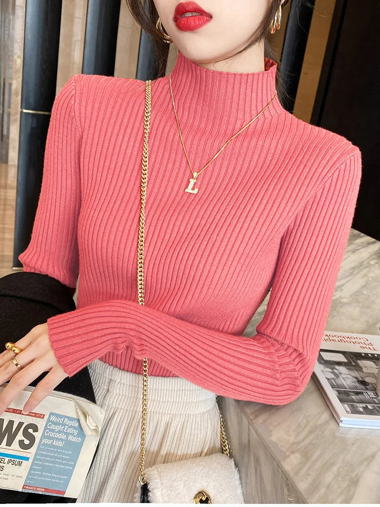 Elegant Solid Basic Knitted Tops Women  Sweater